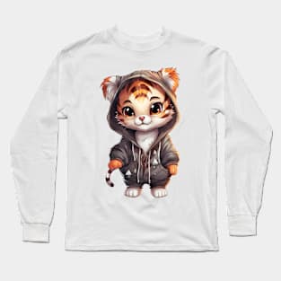 Bengal Tiger Wearing Hoodie Long Sleeve T-Shirt